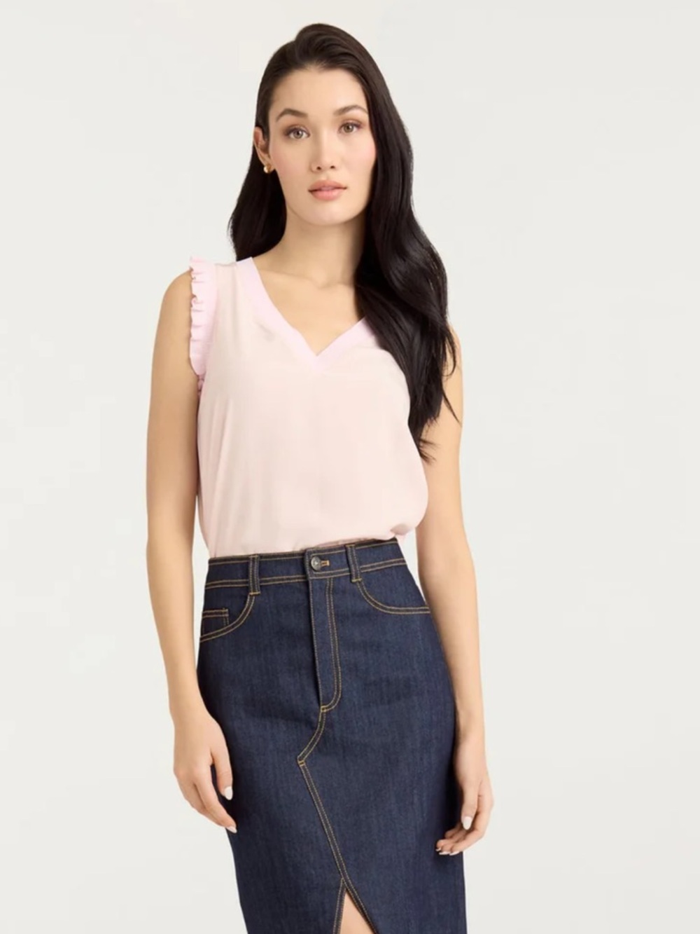 cinq a sept Pale Pink Ruffle-Trim V-Neck Camisole